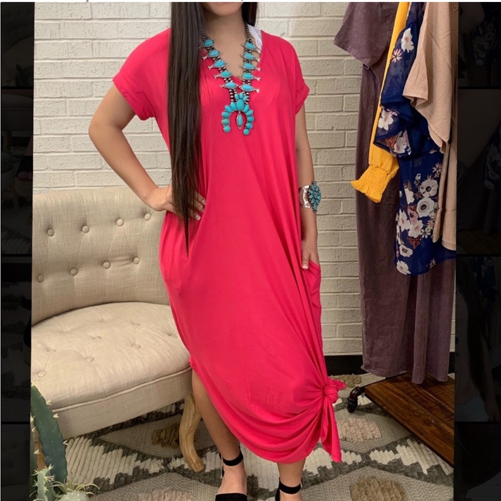 ENTRO hot pink v neck T-shirt dress 3x/4x oversized